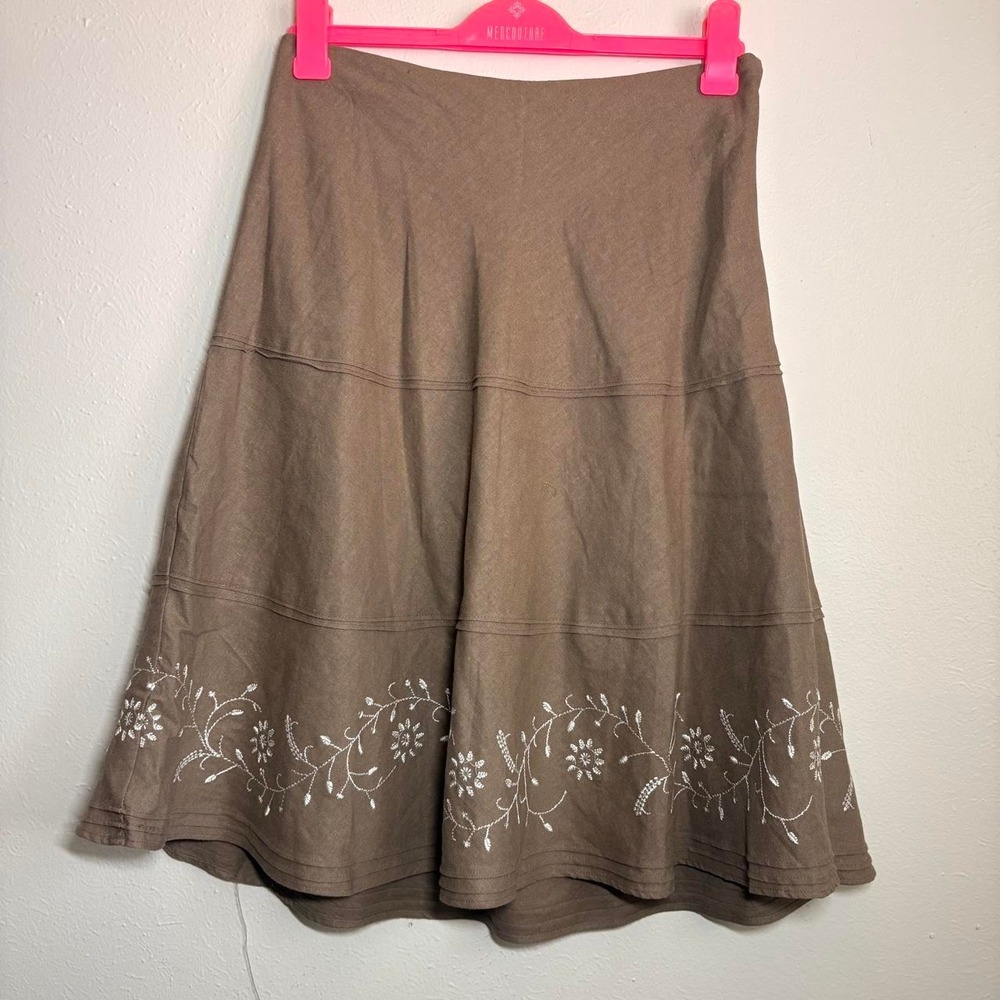 Vintage Y2K Christopher Banks Midi Tiered Floral Embroidered Gauzy Skirt Size 6